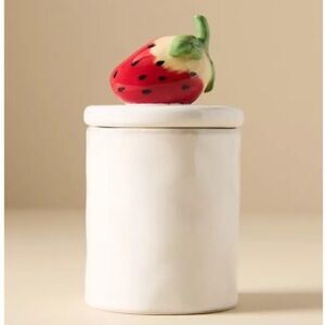 Anthropologie Strawberry Canister Handpainted Stoneware NWT